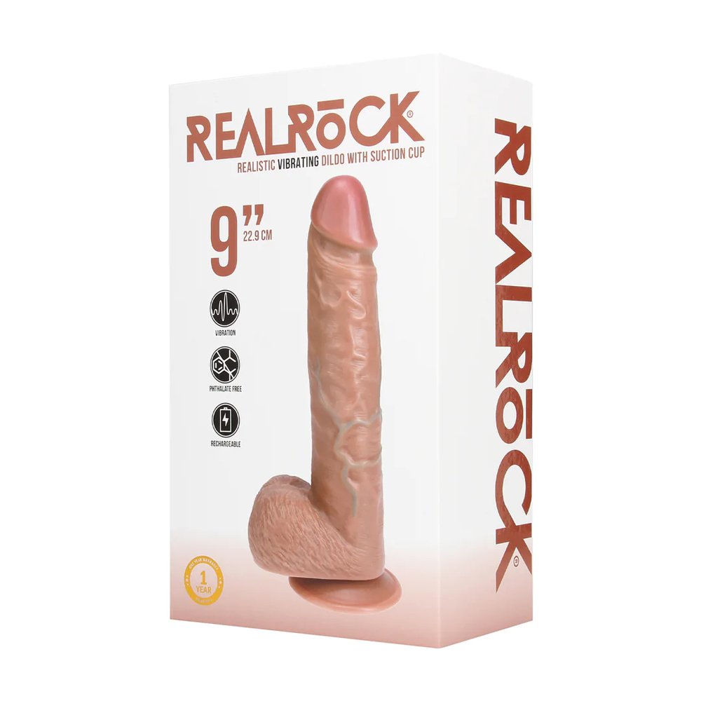 Real Rock - Vibrating Regular Straight Cock with Balls - 9 / 23 cm - Tan - Image 4