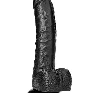 Real Rock - Curved Realistic Dildo & Balls with Suction Cup 7 inches - Black