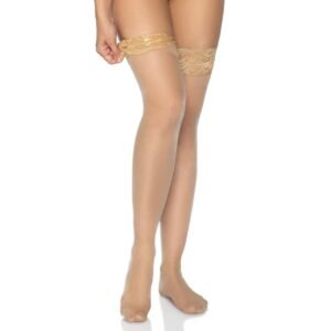 Leg Avenue Elastane Sheer Stay Up Stockings With Lace Top Nude