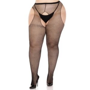 Plus Fishnet Suspender Pantyhose Black Queen