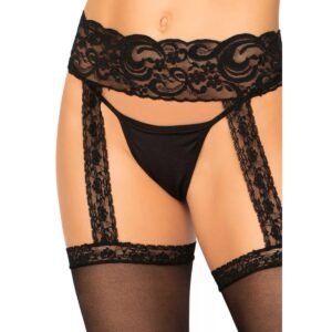 Sheer Thigh Highs with Lace Garter Belt Black OS