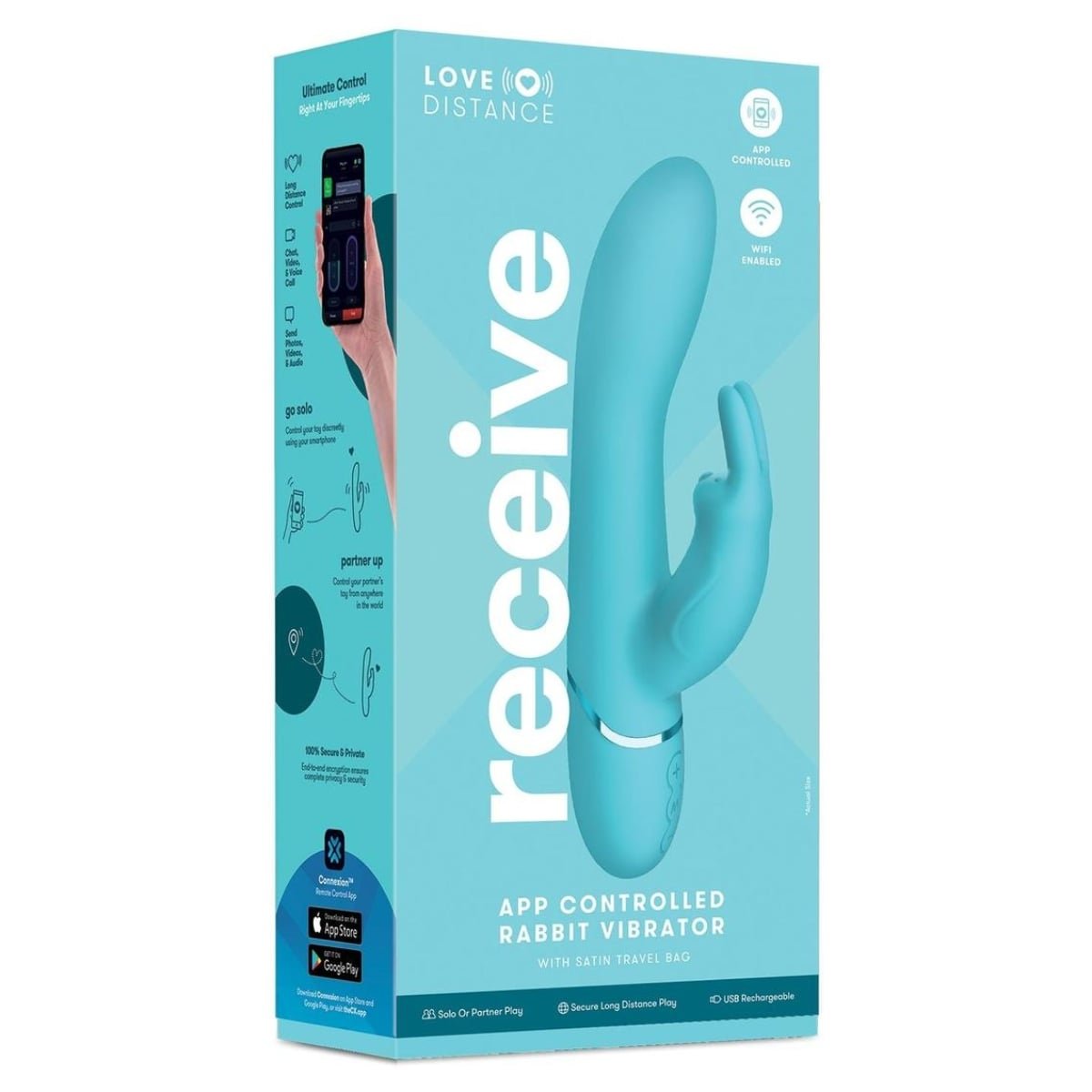 Love Distance Receive APP Controlled Rabbit Vibrator Teal - Image 2