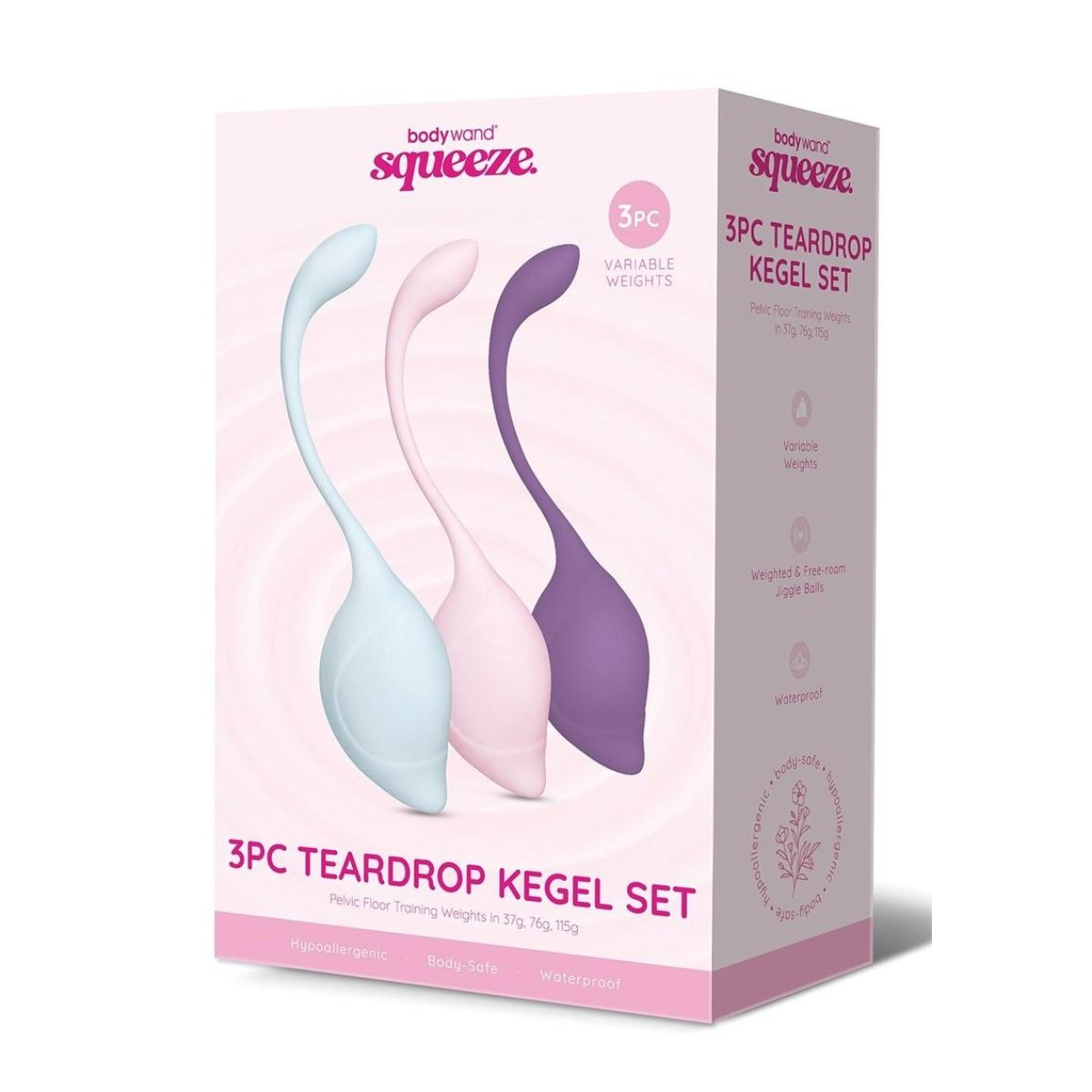 Bodywand Squeeze 3 Piece Teardrop Weighted Kegel Set Purple Pink Blue - Image 4
