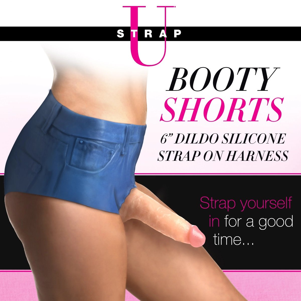 Strap U Booty Shorts 6" Dildo Silicone Strap On Harness Medium - Image 6