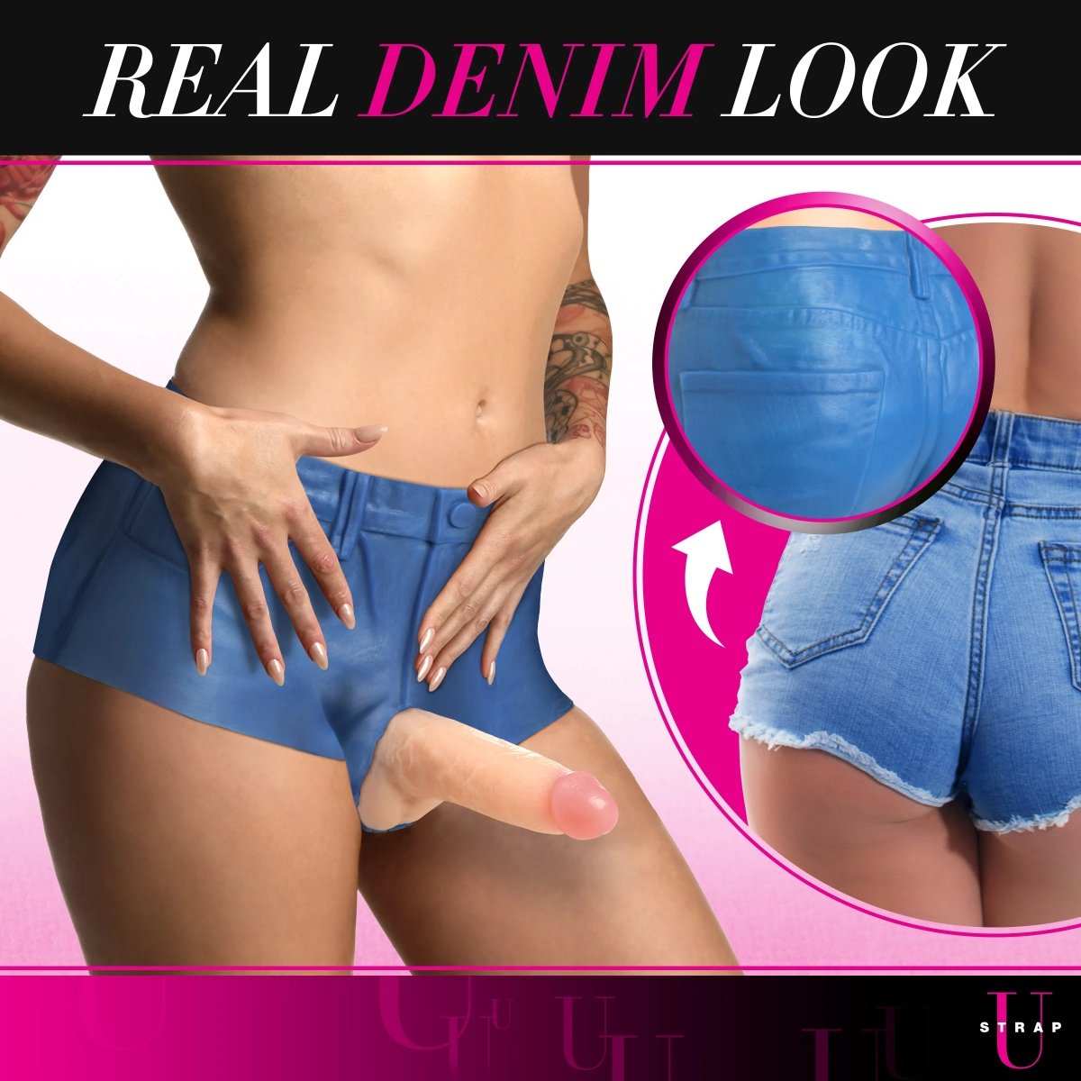 Strap U Booty Shorts 6" Dildo Silicone Strap On Harness Medium - Image 8