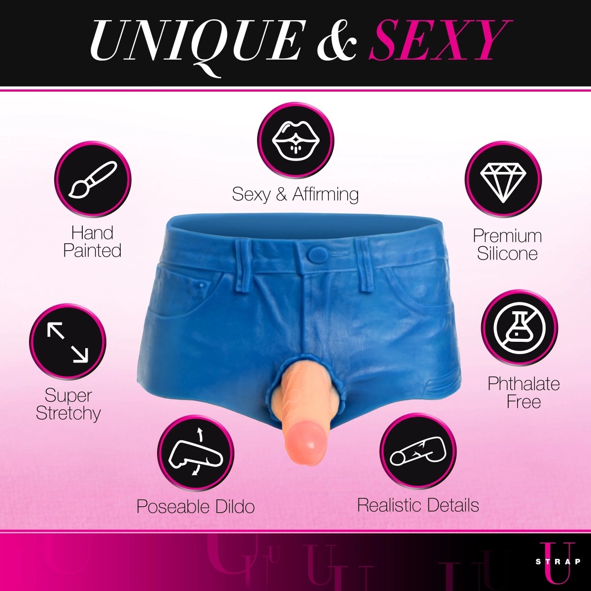 Strap U Booty Shorts 6" Dildo Silicone Strap On Harness Medium - Image 4