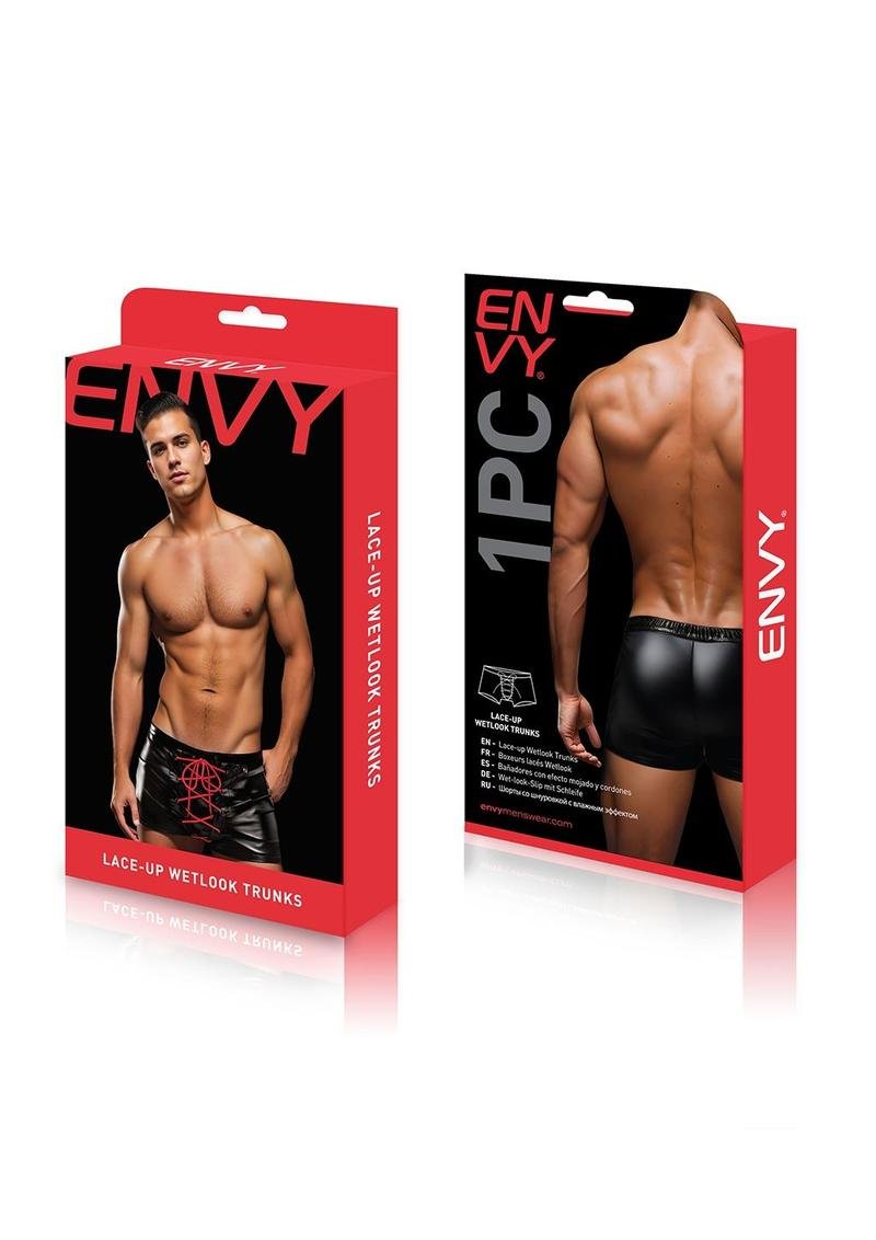 Envy Lace Up Wetlook Trunks Black Red LXL - Image 3