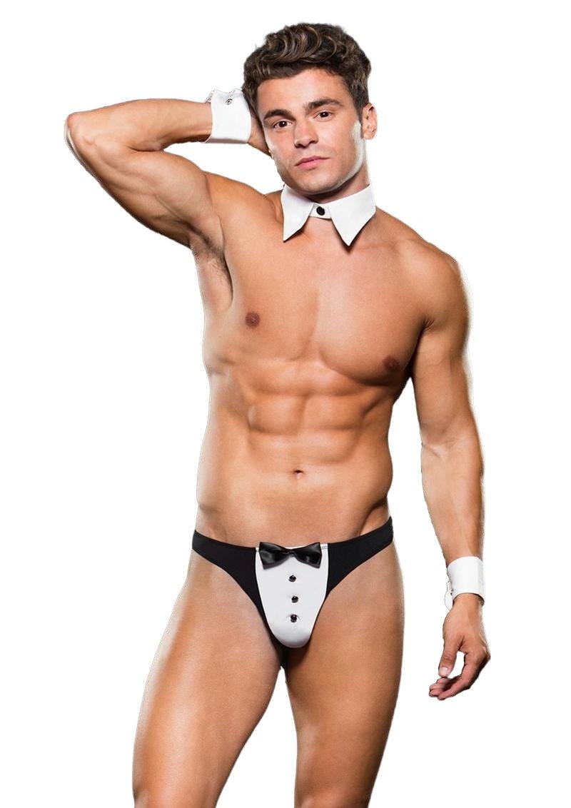 Envy Tuxedo 3 Piece Cuffs & Collar Set Black White ML