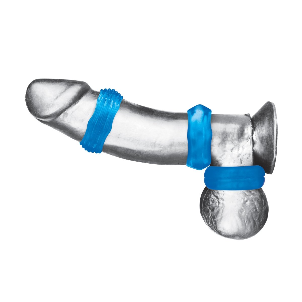 Blue Line 3 Pack Nuts & Bolts Stretch Cock Ring Set - Image 4
