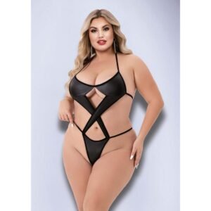 Baci Criss Cross Wetlook Teddy Black Queen Size