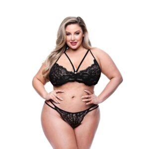 Baci 2 Piece Eco Strappy Bra & Panty Set Black Queen Size