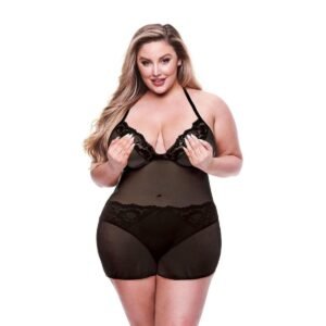 Baci 2 Piece Eco Chemise & Panty Set Black Queen Size