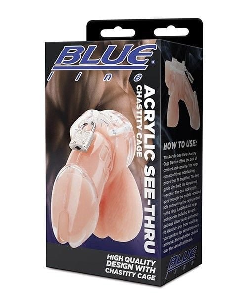 Blue Line Acrylic See-thru Chastity Cage - Image 2