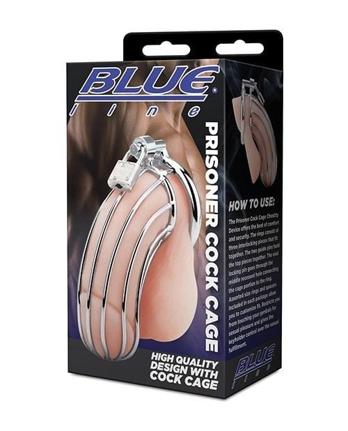 Blue Line Prisoner Cock Cage Silver - Image 2