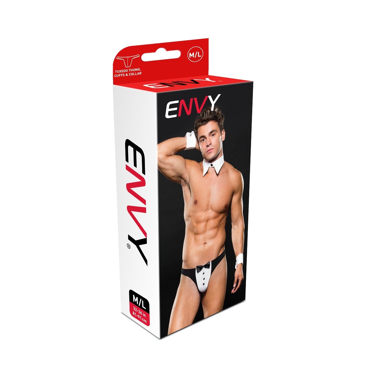 Envy Tuxedo 3 Piece Cuffs & Collar Set Black White ML - Image 3