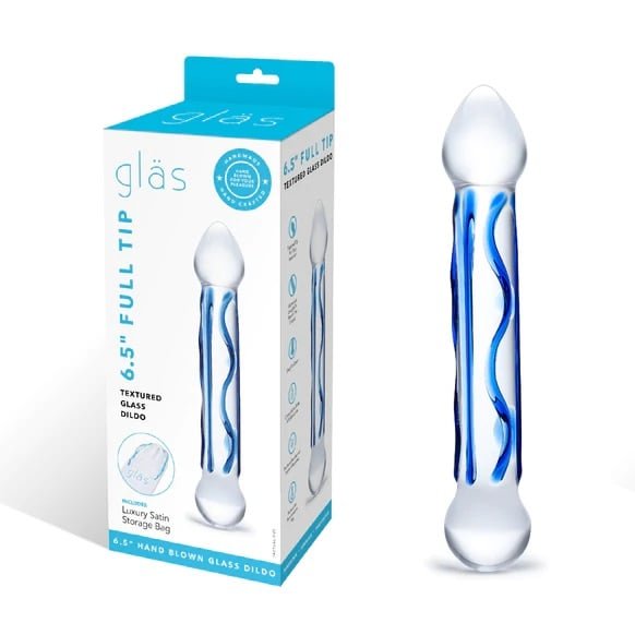 Glas 6.5inch Full Tip Textured Glass Dildo Blue - Image 2