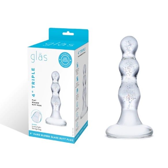 Glas 4inch Triple Play Beaded Butt Plug Clear - Image 2