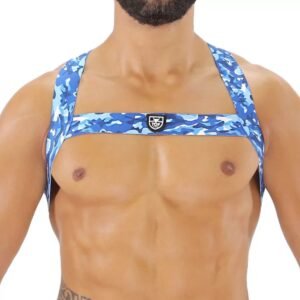 Fetish Elastic Harness Blue Camouflage - Size : M/L