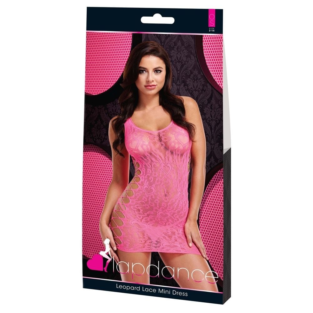 Lapdance Leopard Lace Mini Dress Hot Pink - Image 2