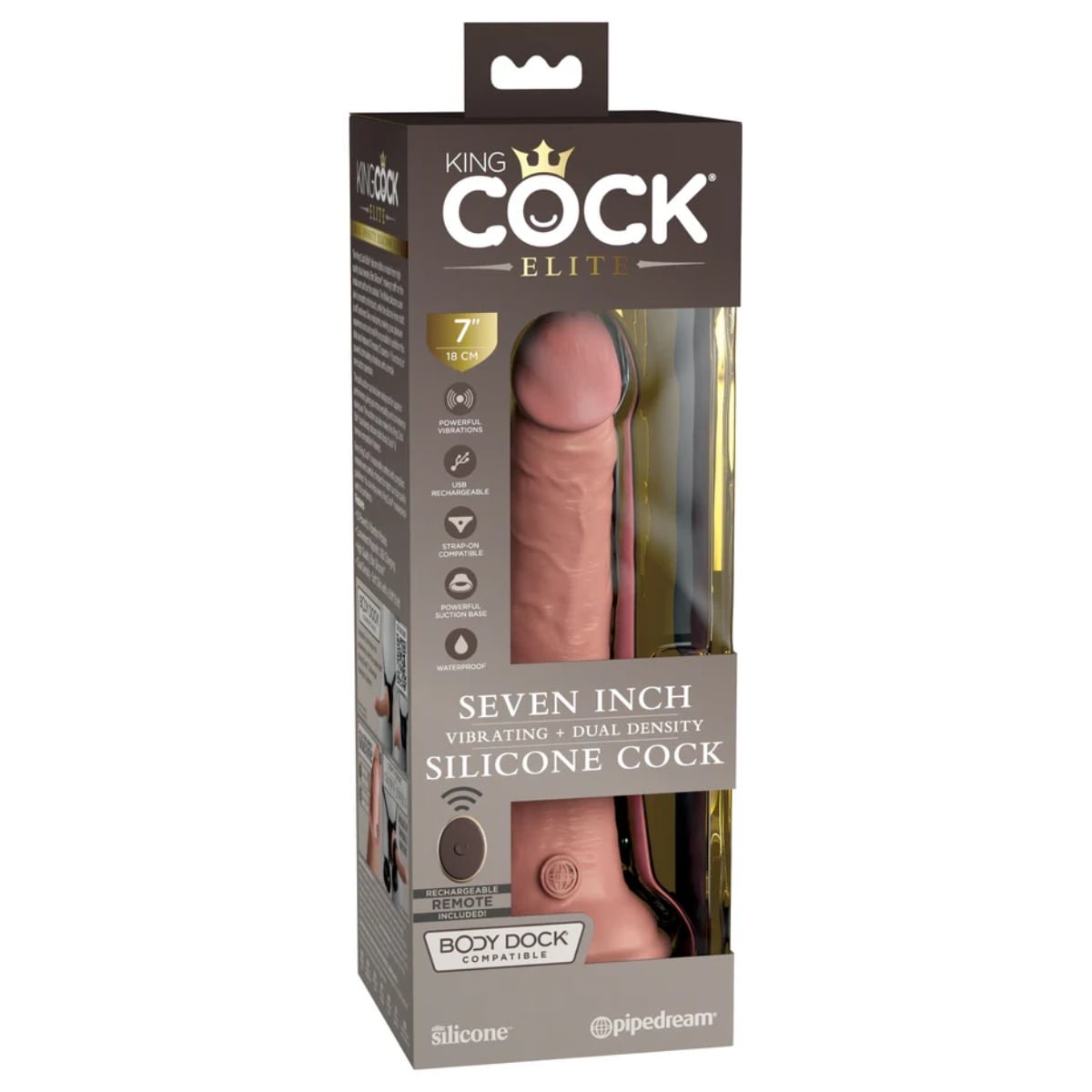 King Cock Elite 7Inch Vibrating Silicone Dual Density Cock with Remote - Light - Image 2