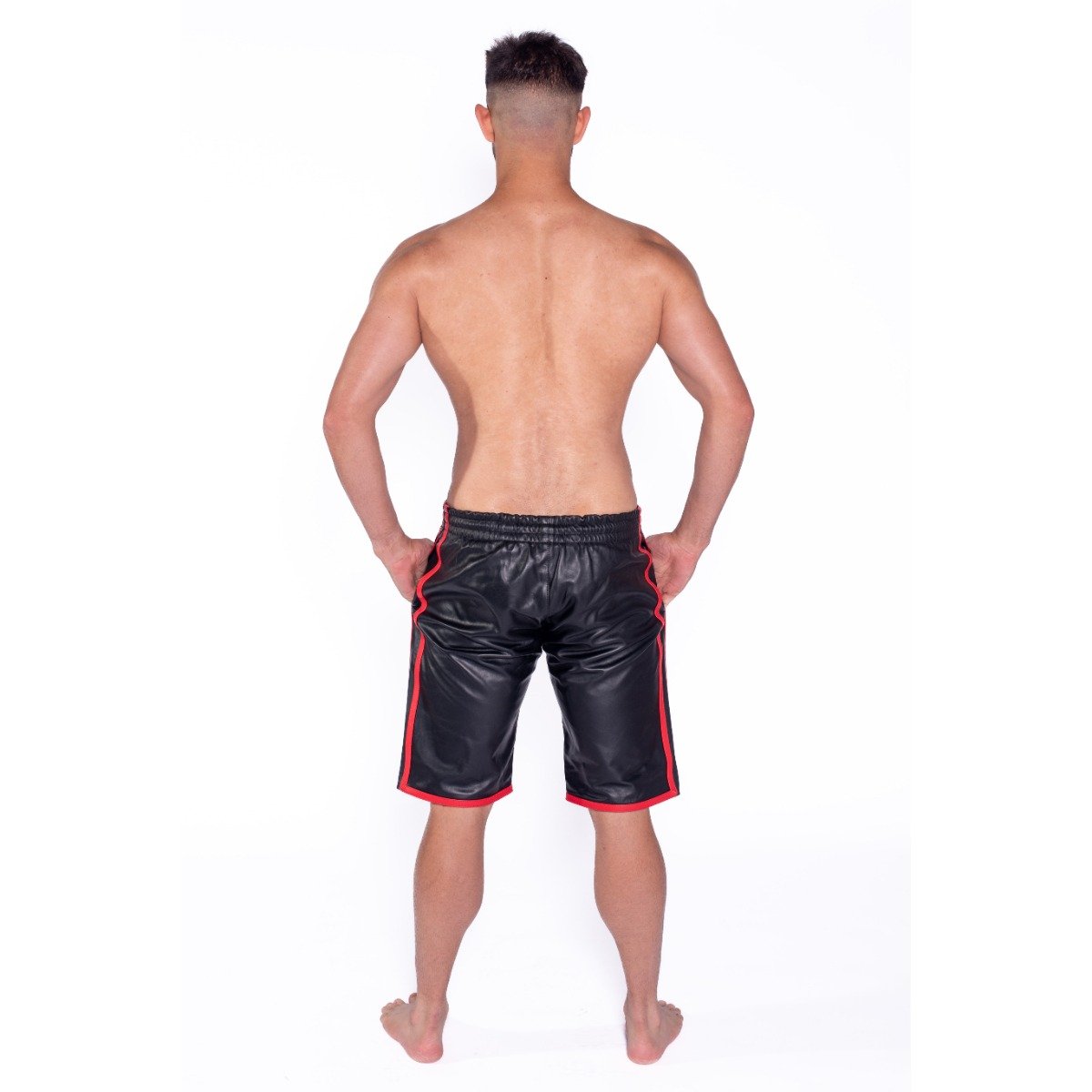 Prowler RED Leather Long Sports Shorts Black with Red Medium - Image 2