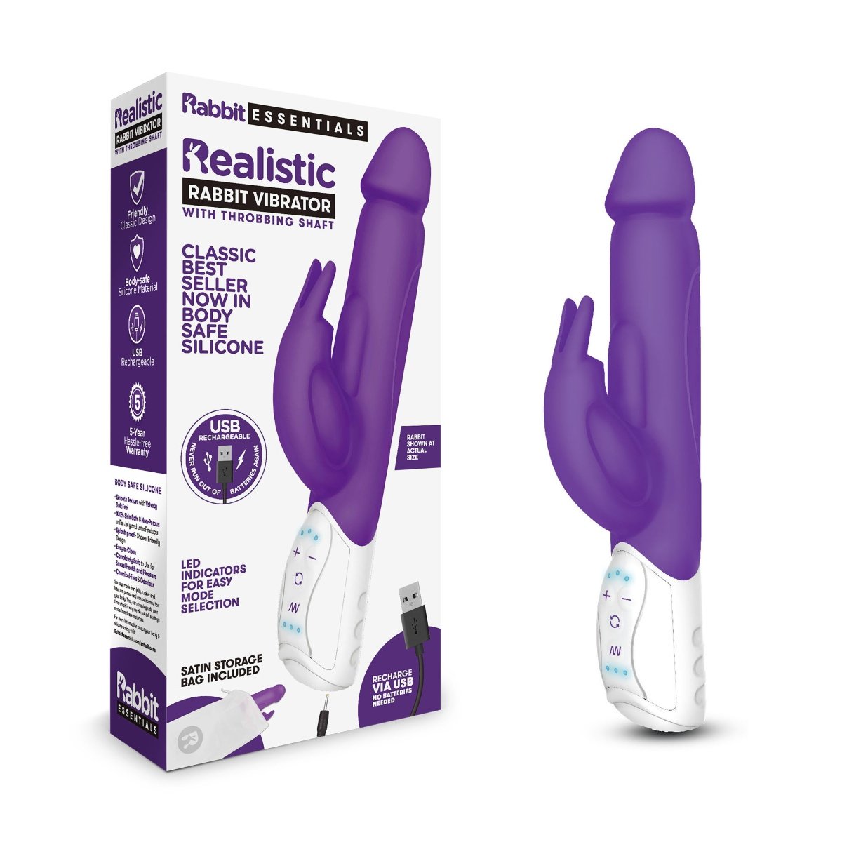 Rabbit Essentials RR Rechargeable Realistic Rabbit Purple - Image 2