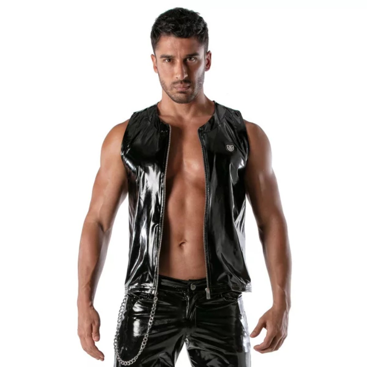 Vinyl zipped tank top black - Size : L - Image 2