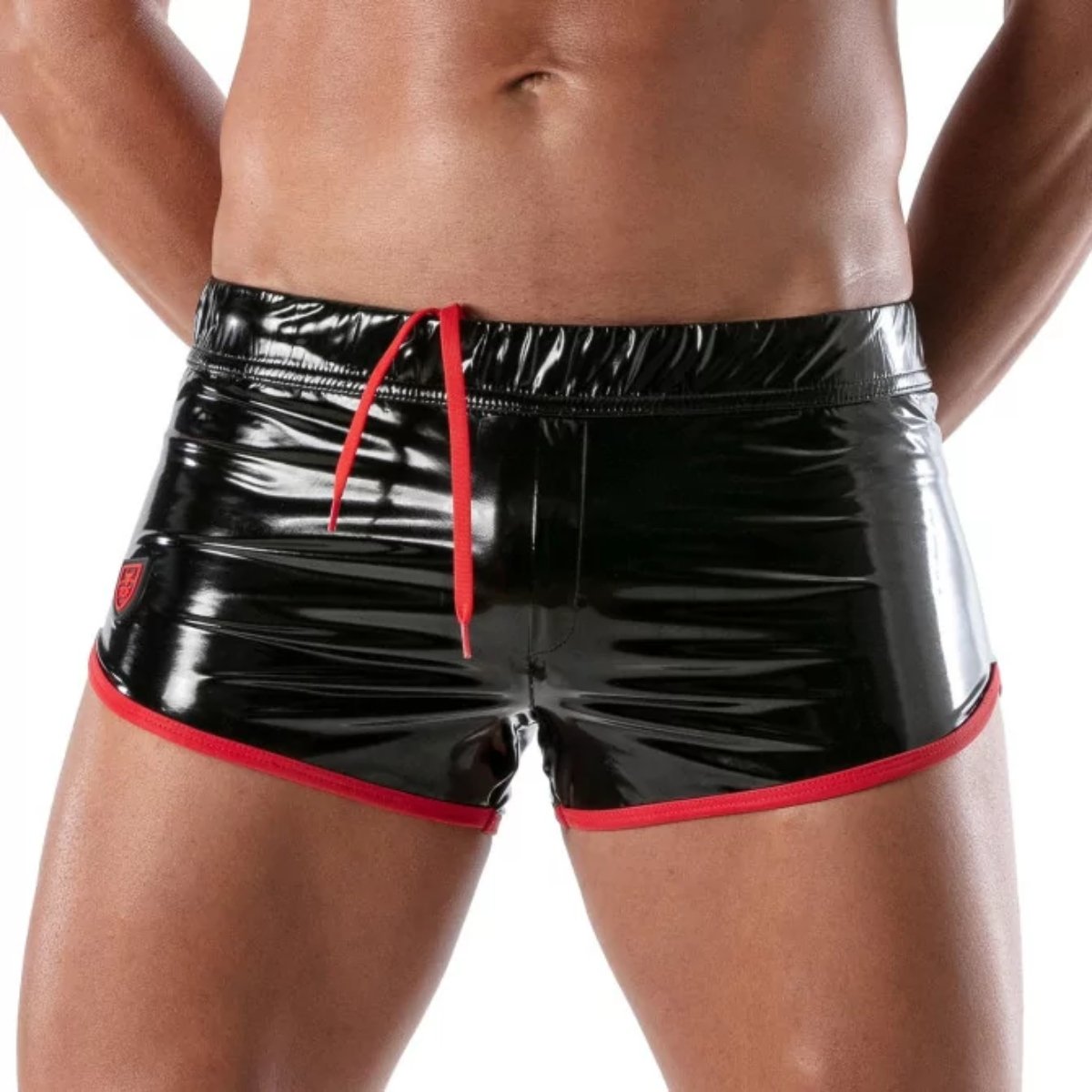 Vinyl Fetish Shorts Black/Red - Size : S