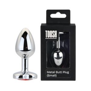 Toosh Heart Shaped Silver Butt Plug with Red Stone Small